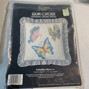 vintage cross stitch Golden Bee Butterflies Pillow 20176 pattern INCOMPLETE